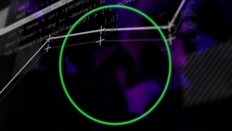 animation of green circle with math equations on purple and black background