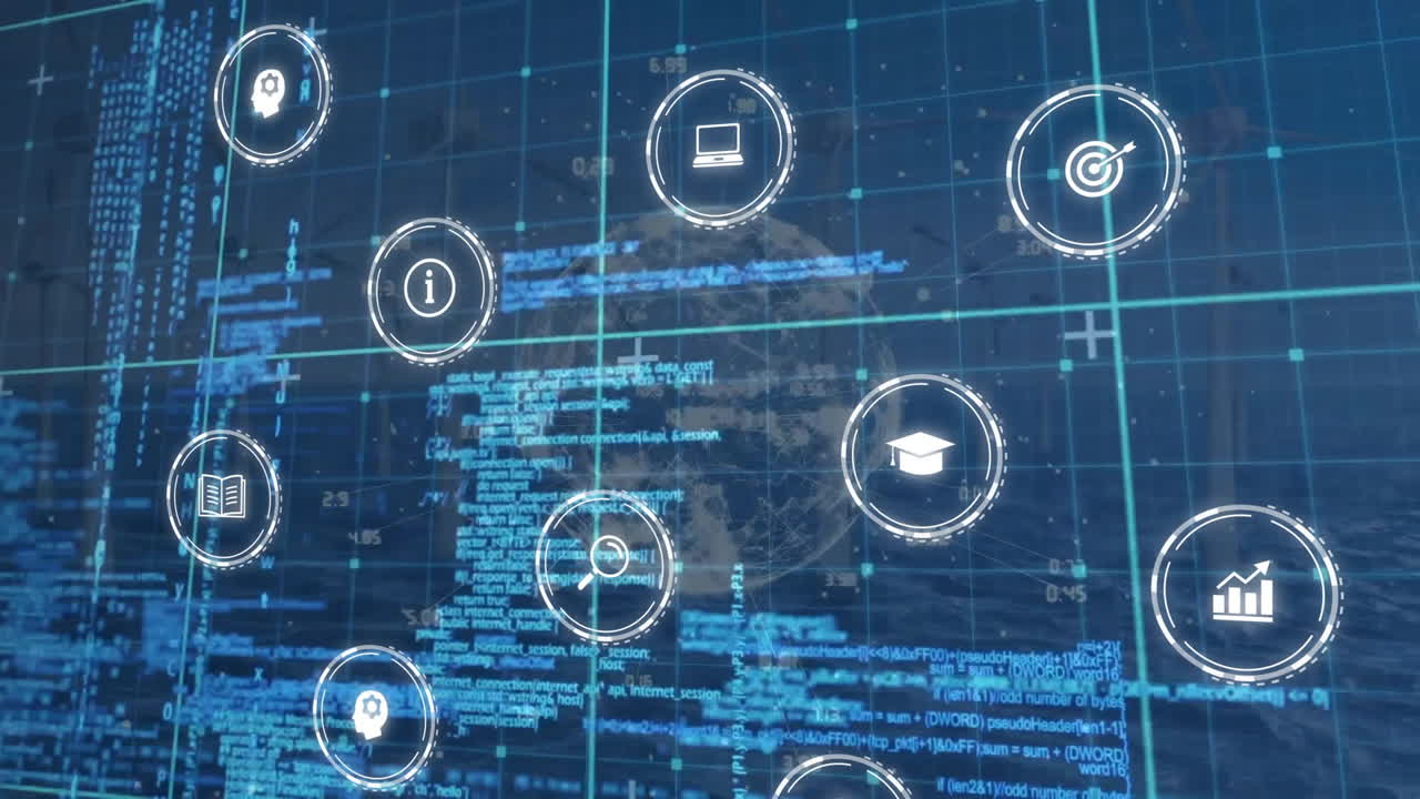 데이터 처리 및 글로벌 오버 미디어 아이콘의 애니메이션