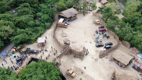 old village movie set simulating south east asia, in hong kong, aerial view