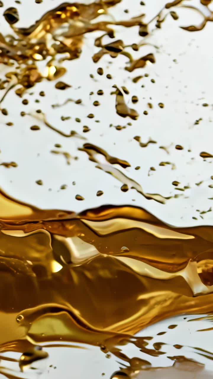 A splash of liquid with a splash of foam. The liquid is brown and the foam is white