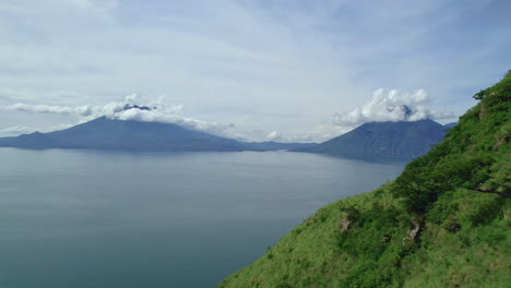 guatemalan volcanos volcan de atitlan and volcan san pedro in central american highlands lake atitlan, guatemala