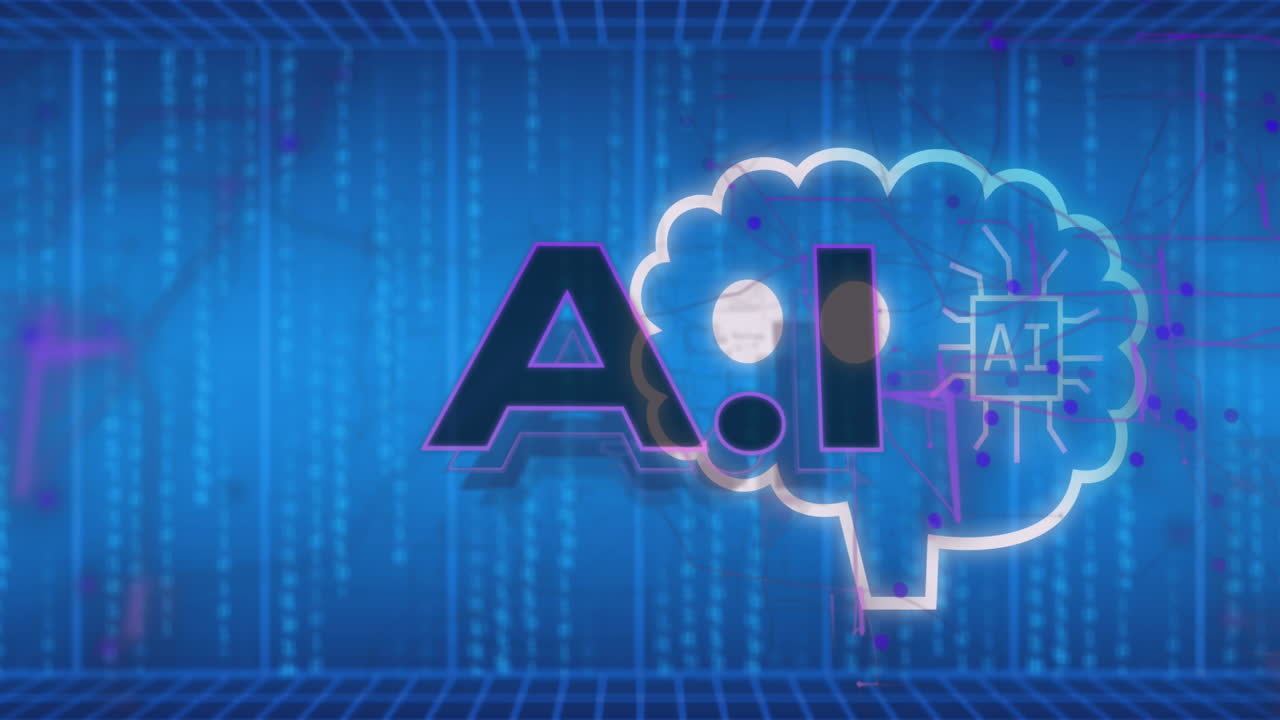 animación del procesamiento de datos sobre fondo azul