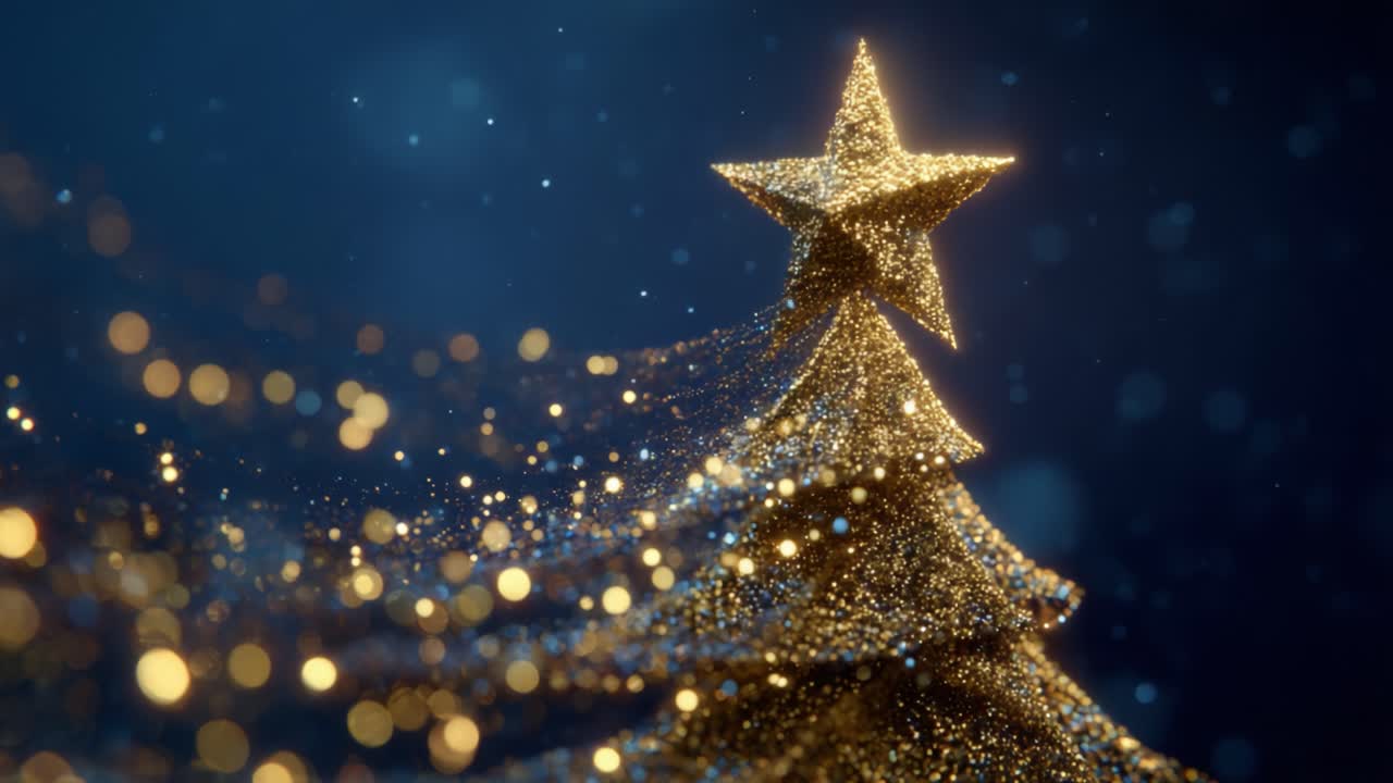 A Glimmering Christmas Tree Sparkling with Golden Glitter and Dazzling Light Effects Creates a Magical Holiday Atmosphere of Joy and Celebration