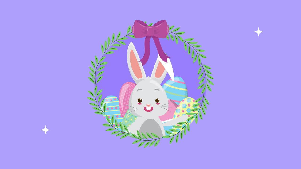 ハッピーイースター アニメーションカード 絵の卵とウサギ