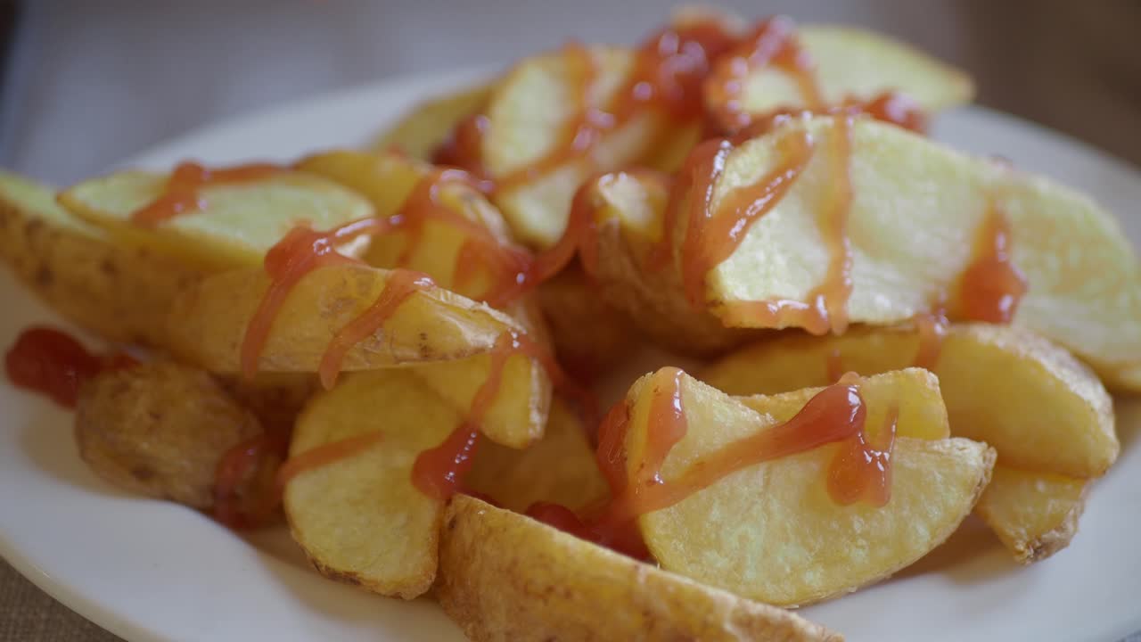 Crispy Potato Wedges with Ketchup