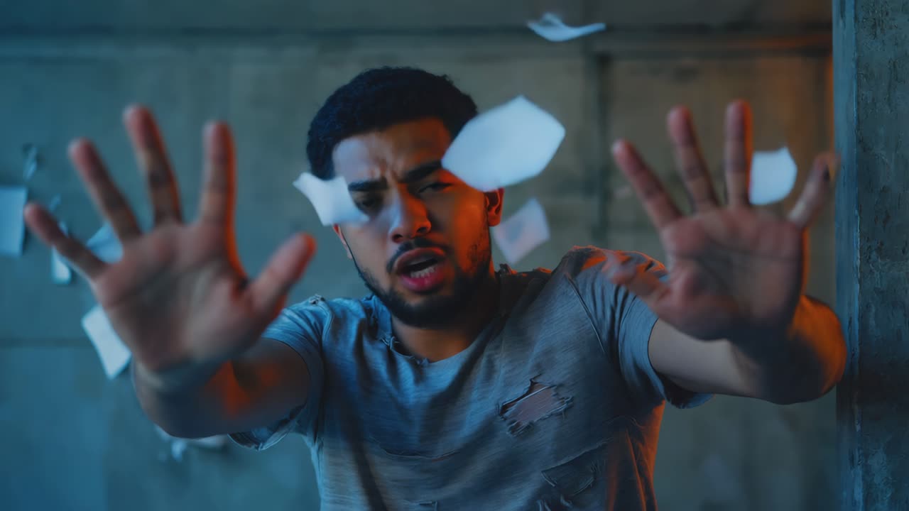 Man stressed with falling paper