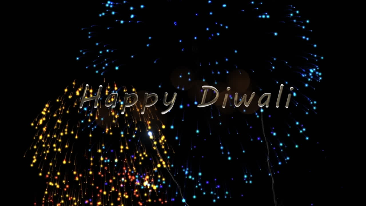 검은색 배경에 불꽃놀이를 통해 행복한 디발리의 애니메이션