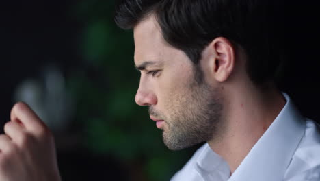 thoughtful businessman face. male professional thinking about business project