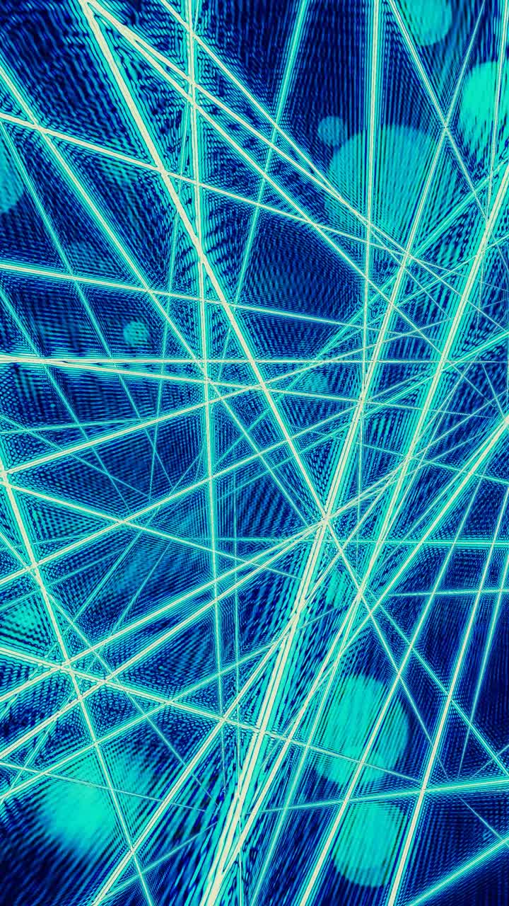 Abstract Blue and Cyan Glowing Lines Moving in a Digital Grid