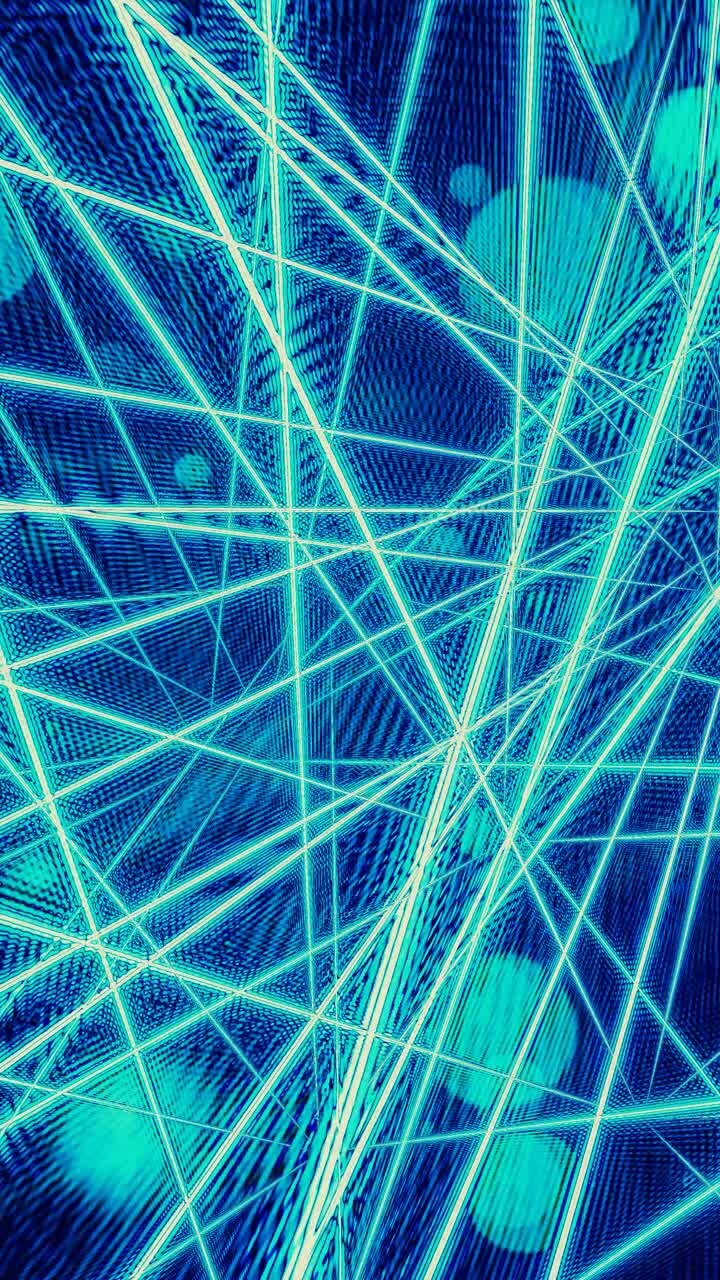 Abstract Blue and Cyan Glowing Lines Moving in a Digital Grid