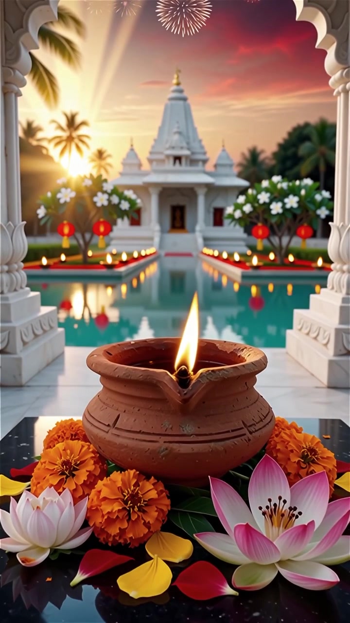 Sfondo del Festival Diwali con lanterne e decorazioni tradizionali Diyas.