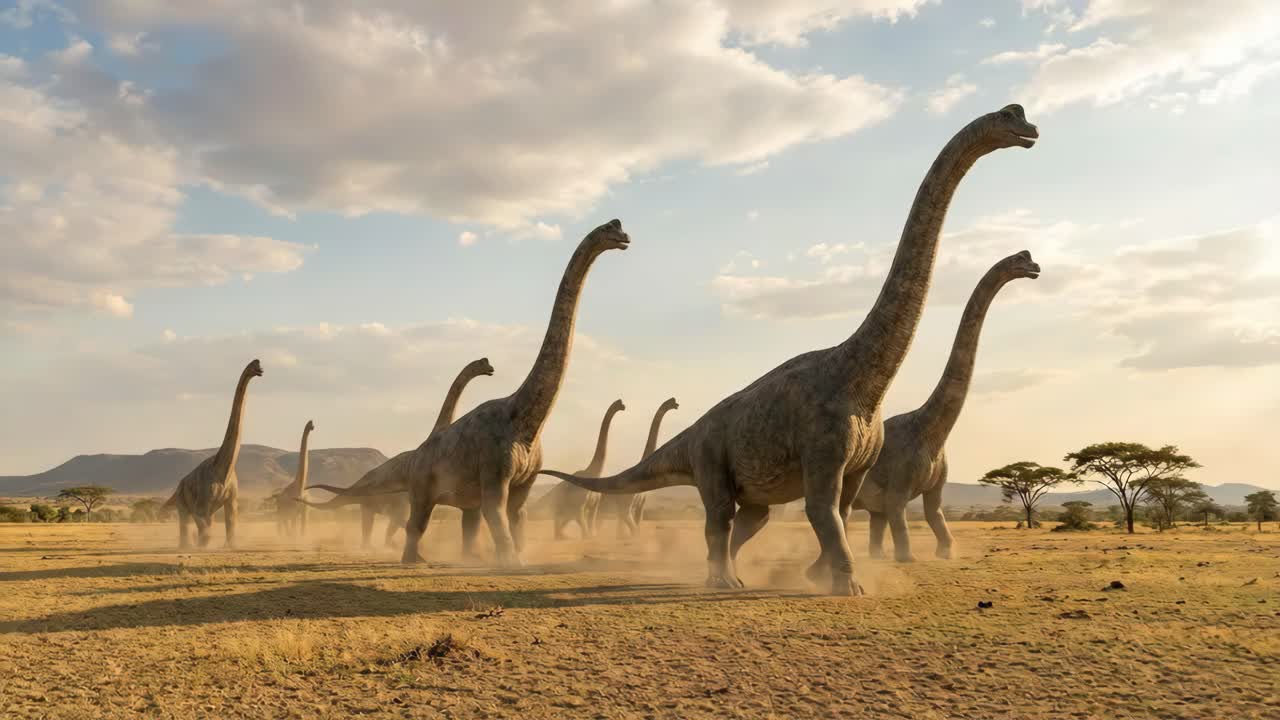 Mandria di dinosauri Brachiosaurus in un paesaggio africano