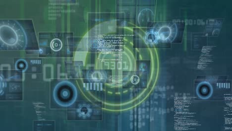 this video is a digital animation of a digital interface with data processing against a black backgr