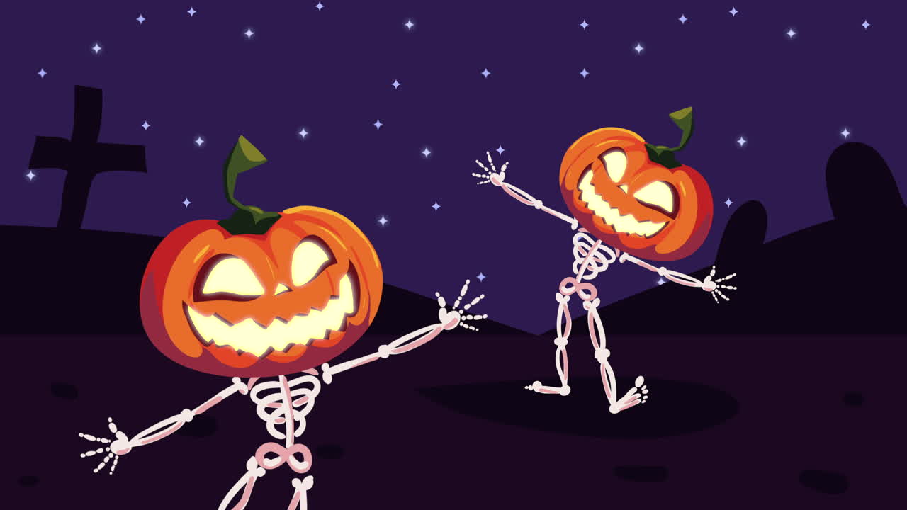 feliz animación de halloween con calabazas