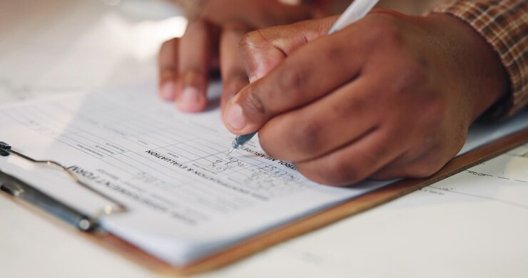 Person Filling Out a Risk Assessment Form on a Clipboard