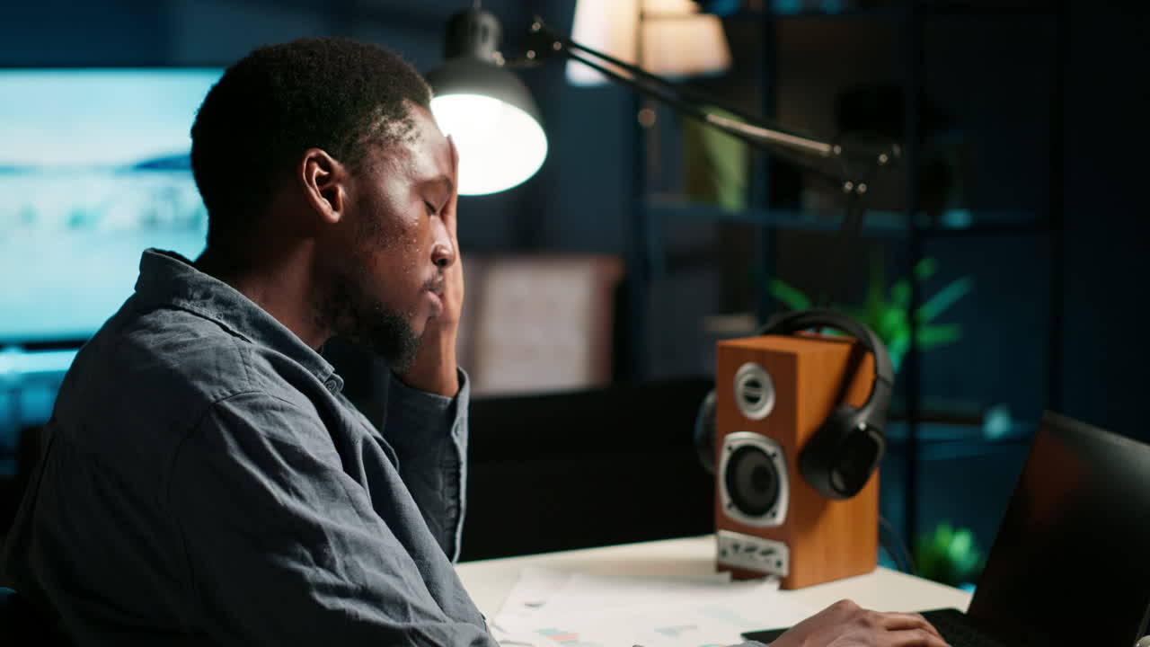 Black developer feeling exhausted and trying to meet task deadline