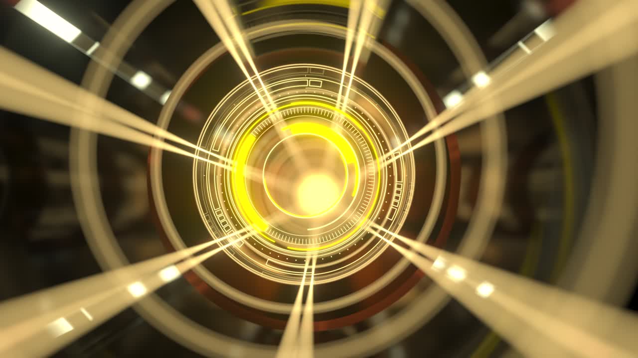 빛나는 hud 요소와 함께 어두운 터널, 3d 렌더링