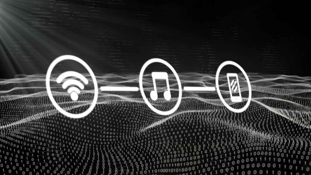animación de conexiones con íconos y procesamiento de datos digitales