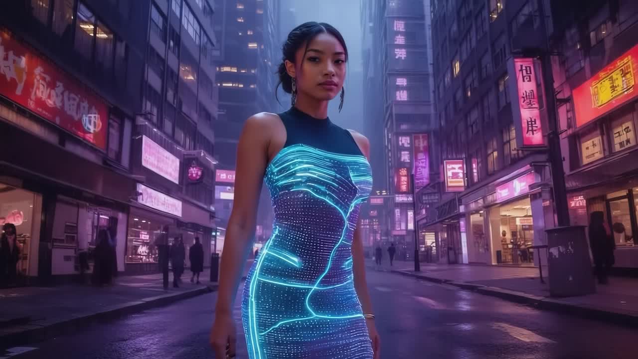 A futuristic woman in a cyberpunk city