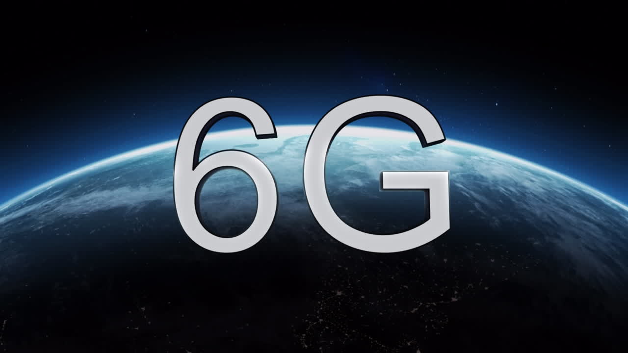 animación de formas rojas y 6g sobre el globo girando en el espacio