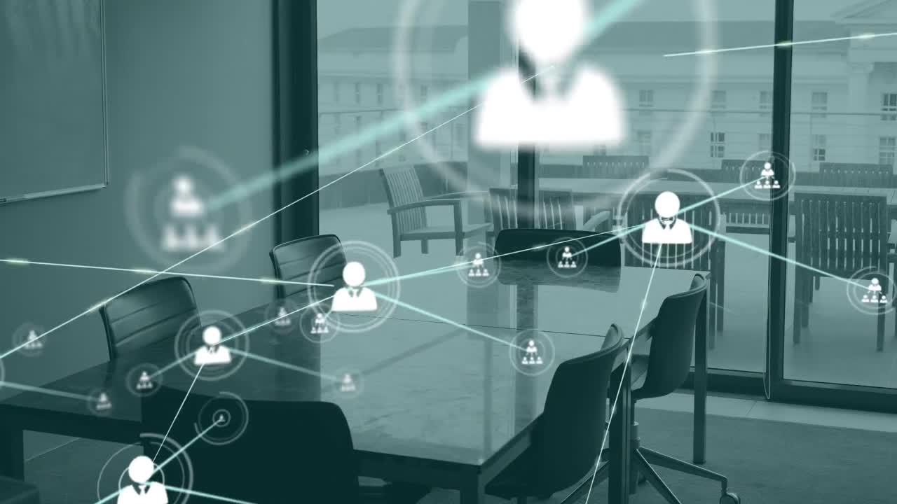 Animation af netværk af forbindelser med ikoner over kontor