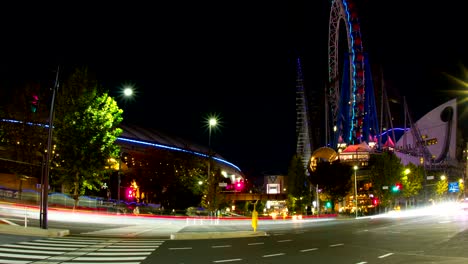 night lapse 4k including tokyo-dome ferris wheel wide shot zoom in