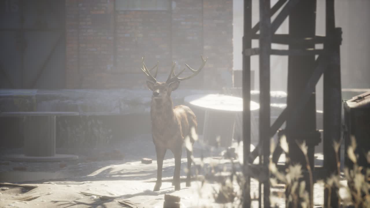 ciervos salvajes vagando por las calles de una ciudad abandonada