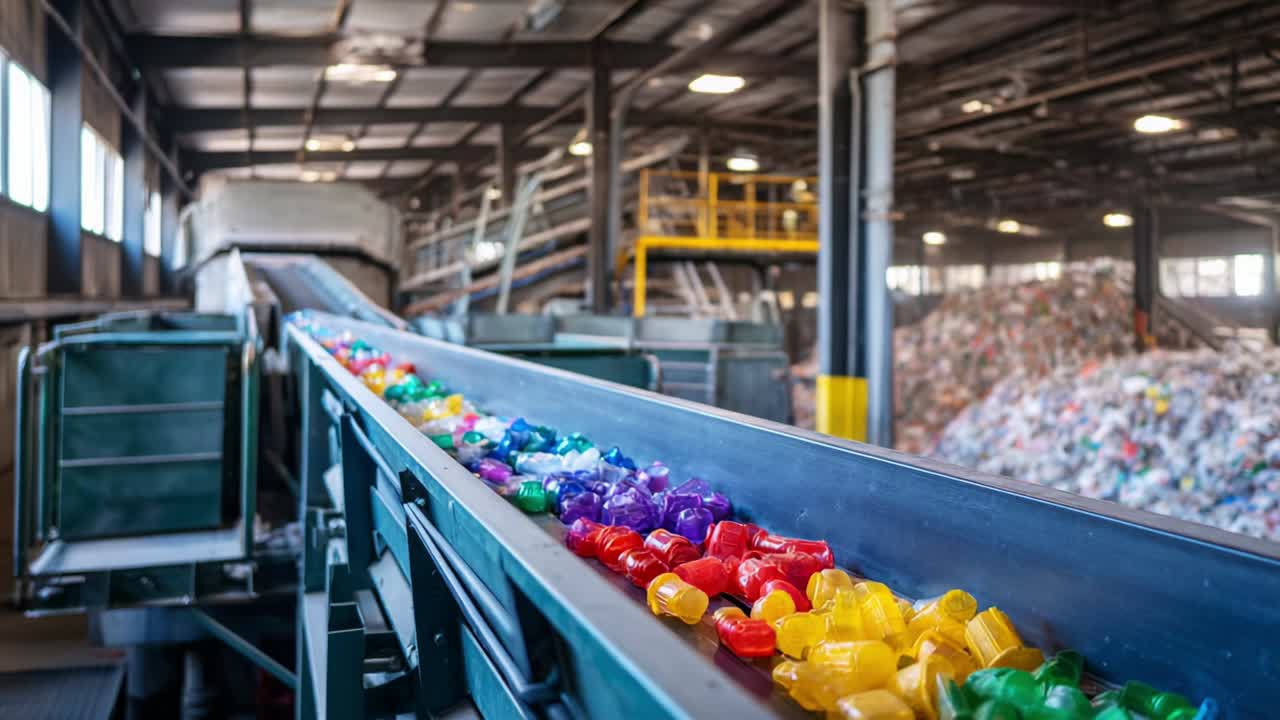 Vibrantly Colored Detergent Pods on a Conveyor Belt in a Recycling Facility, Showcasing Innovative Waste Management Techniques to Promote Sustainability and Reduce Environmental Impact Through Effective Sorting Processes