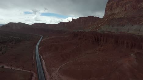 4K-Aerial-of-a-storm-at-Capitol-Reef-National-Park-in-Utah,-USA