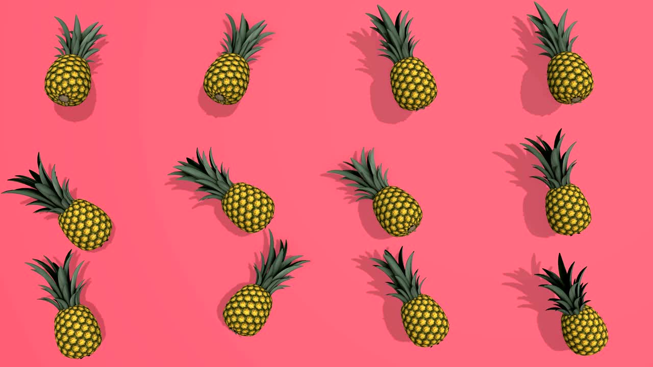 파인애플과 과일의 다채로운 패턴 - 3d 요소, 4k loopable loop 고립, 디지털 구성에 완벽합니다.