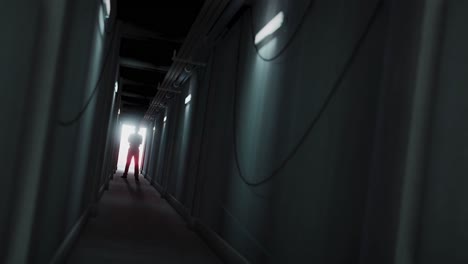 Animation of man silhouette standing in dark corridor