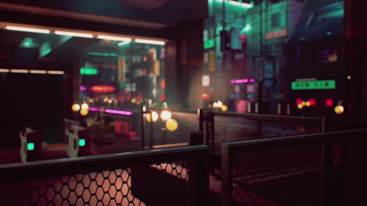 네온 조명 을 가진 일본 도시 의 야간 장면