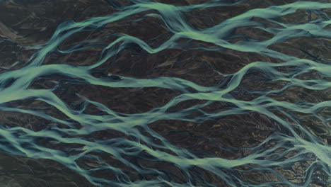 vertical view of glacial river braids in iceland