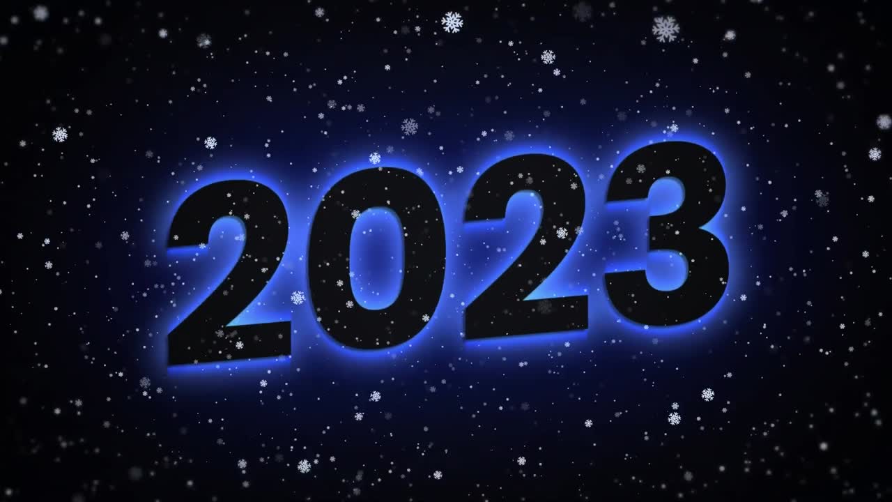 Animazione di neve e 2023 su sfondo nero