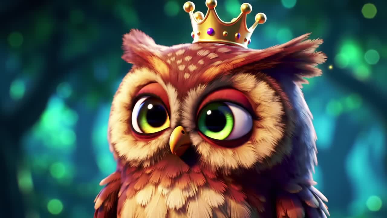 A Majestic Crowned Owl Exudes Charm and Wisdom in a Vibrant Forest Setting, Captivating with Its Enchanting Eyes and Playful Expression