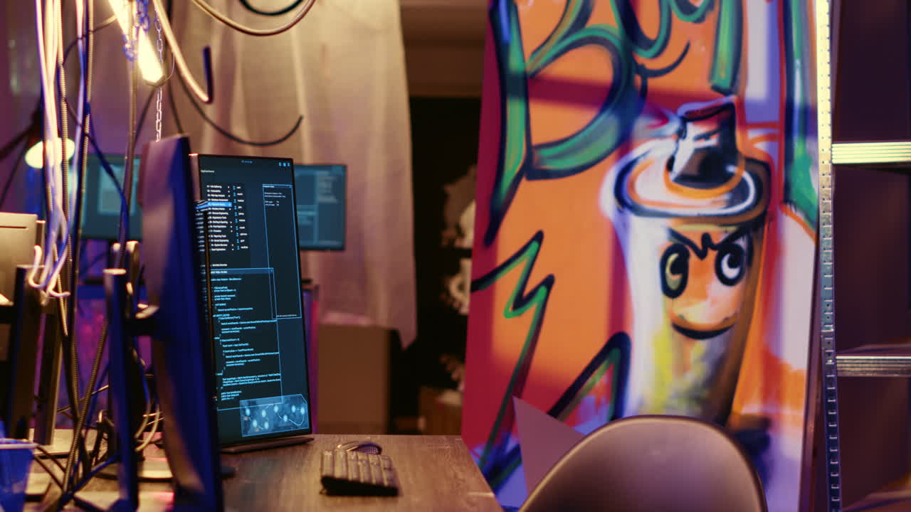 graffiti pintado escondite vacío con pc