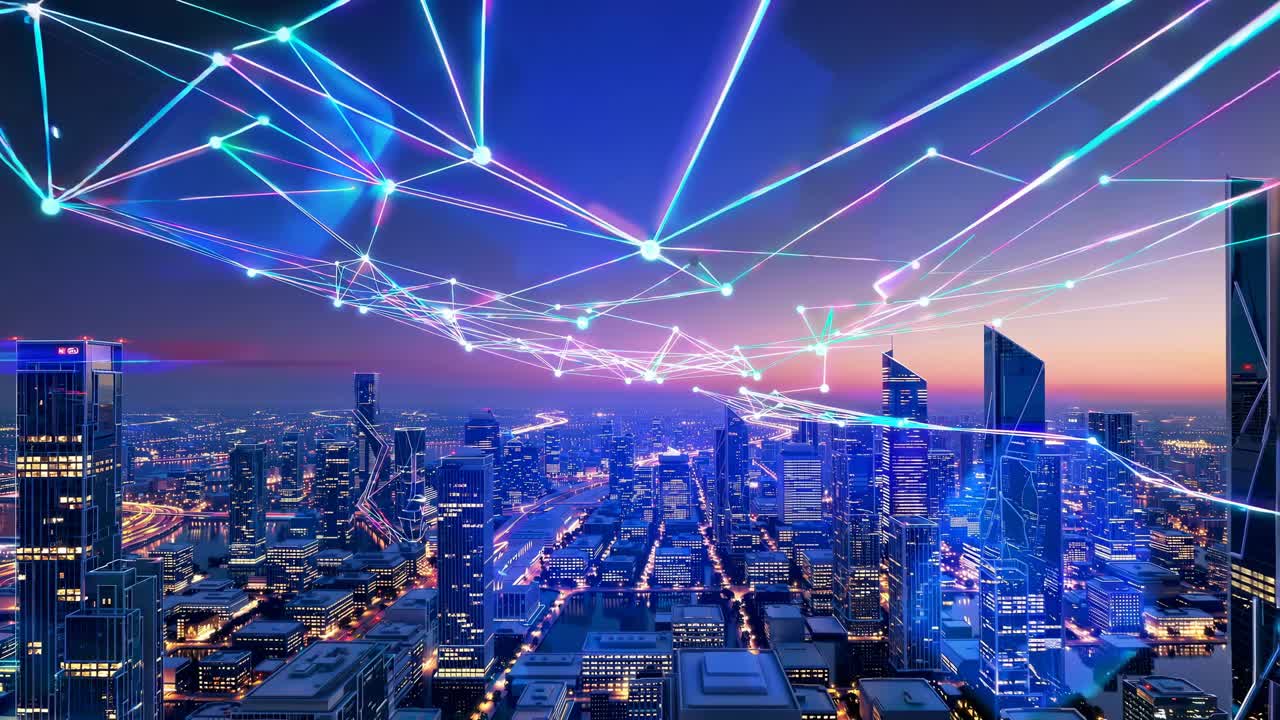 red de la ciudad futurista por la noche