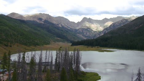 Piney-Ranch-Colorado-lake-view-of-Gore-Range-late-afternoon-summer-with-clouds-upward-motion