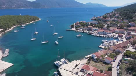 coastal town with yacht harbor - aerial view