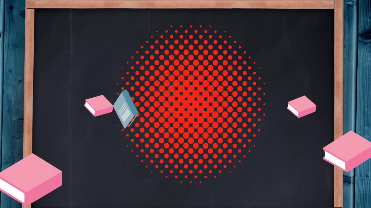 학교 물건 아이콘의 애니메이션이 배 위로 움직입니다.