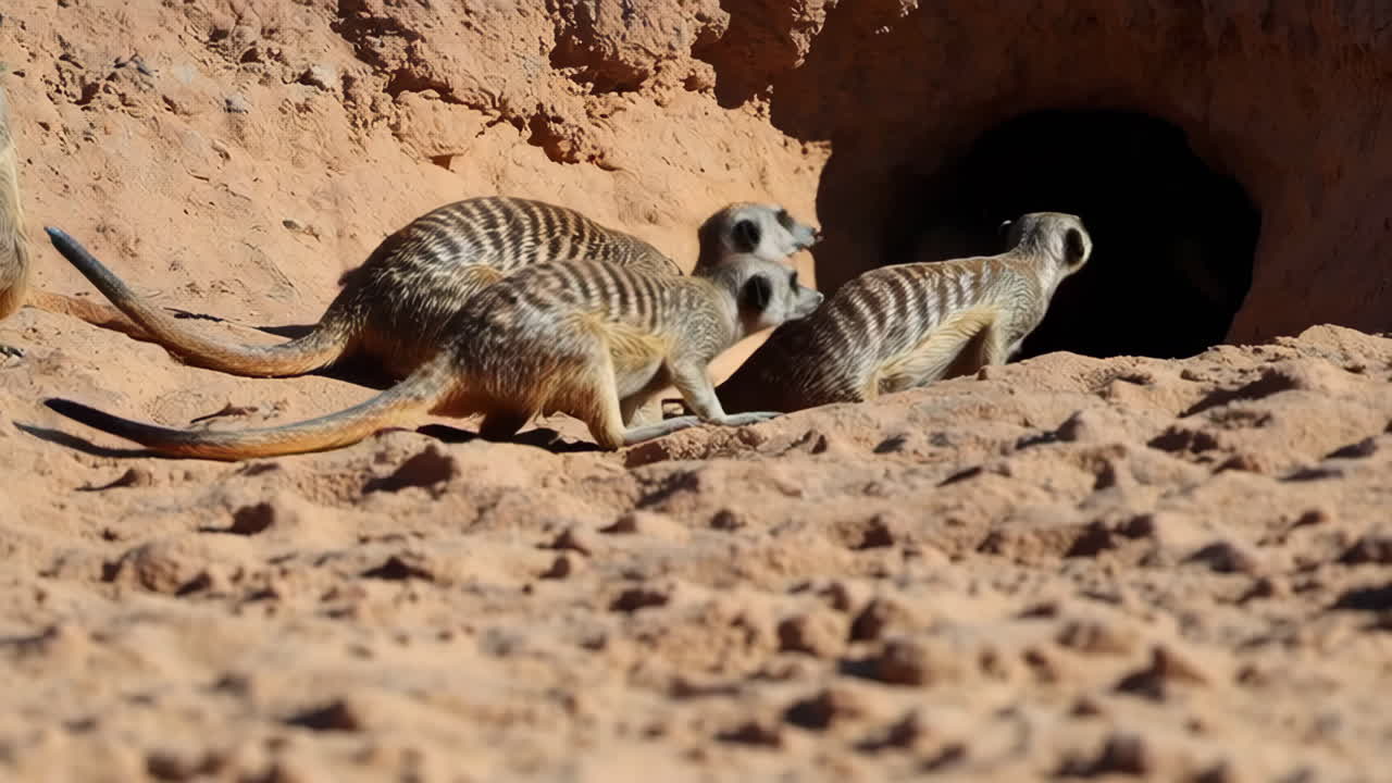 Família de Meerkat no deserto