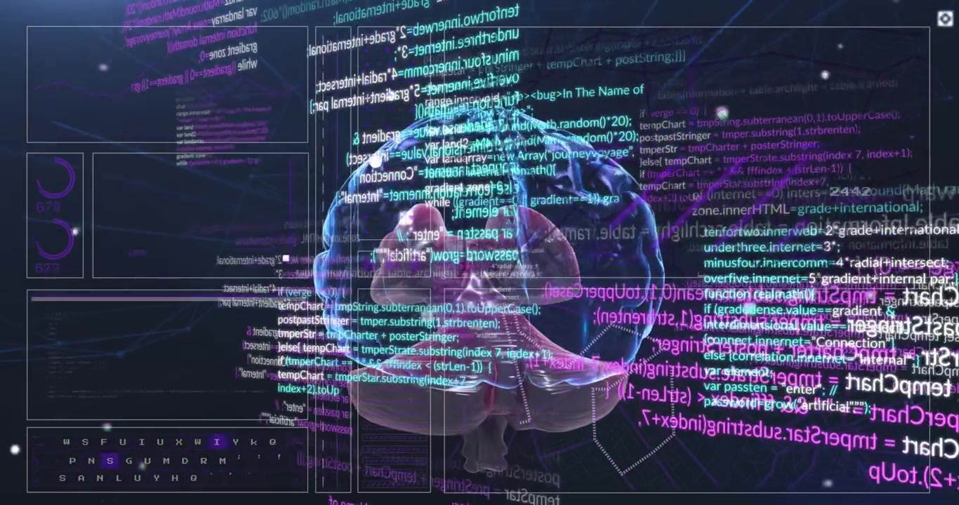 Animation of data processing over human brain on digital interface