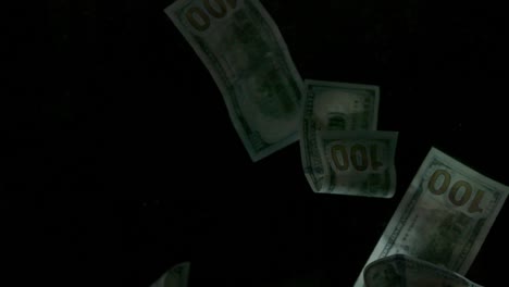 falling flying american canadian dollar banknotes on a black background in 4k loopable. high quality falling dollar banknotes in 4k. video is loopable