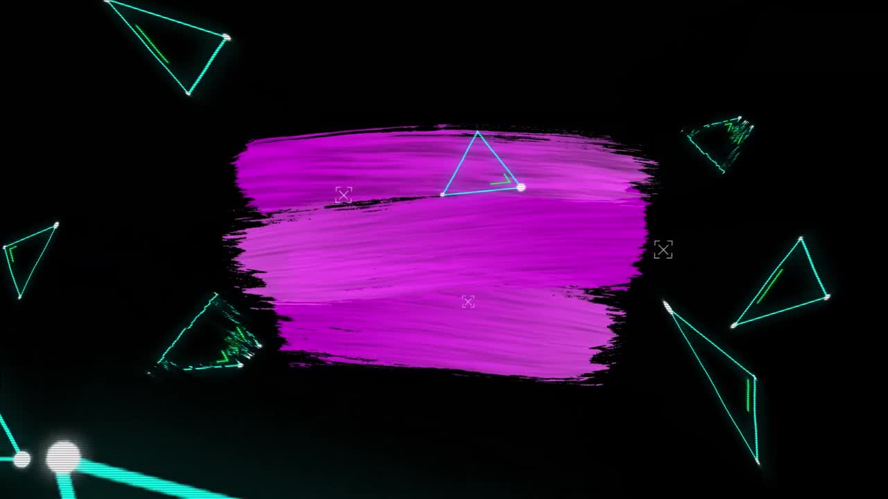 검은 바탕에 기하학적 모양과 뷰파인더를 형성하는 연결된 점의 애니메이션