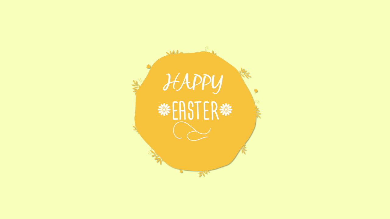 노란색 배경에 애니메이션 근접 촬영 행복 한 부활절 텍스트