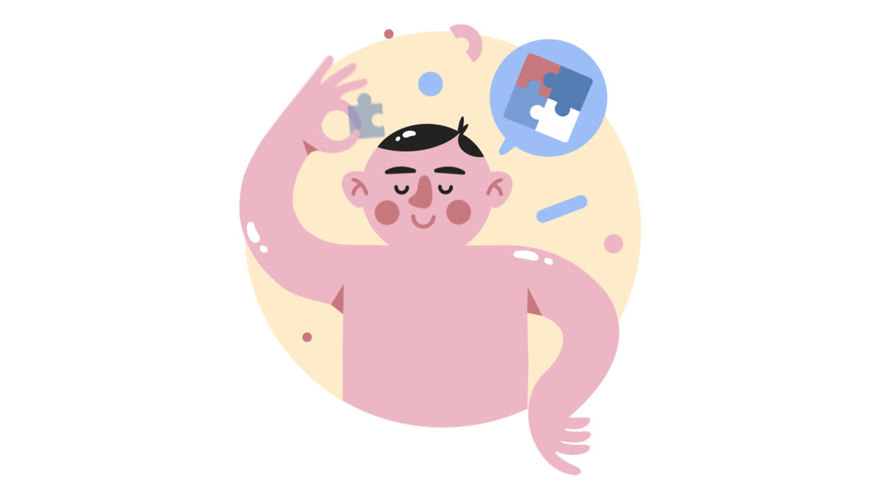 손으로 그려진 평평한 정신 건강 스티커의 모션 그래픽