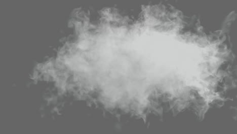 animation of cloud of white smoke appearing and disappearing on black to white background