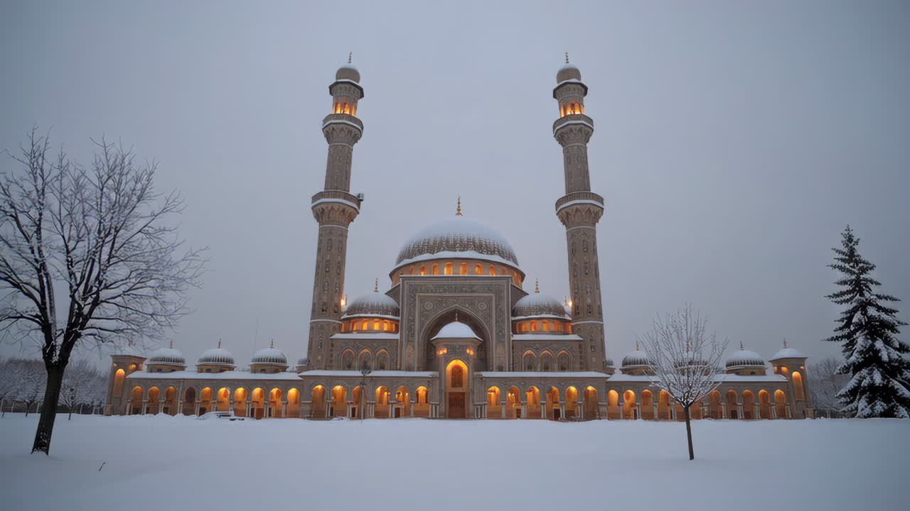 Snowy Mosque at Night