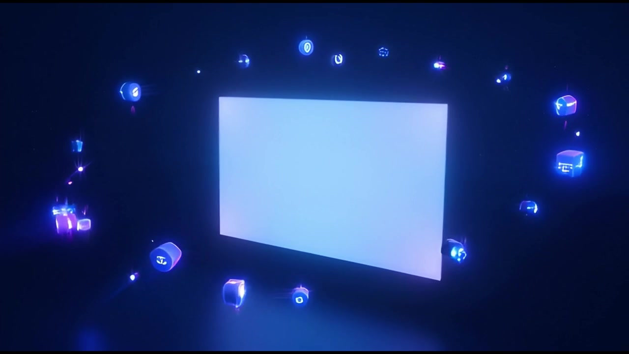 Tom Skærm med Kredsende 3D Digitale Ikoner på Mørk Baggrund