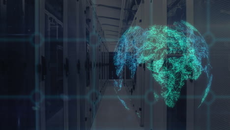 animation of globe and data processing over computer servers